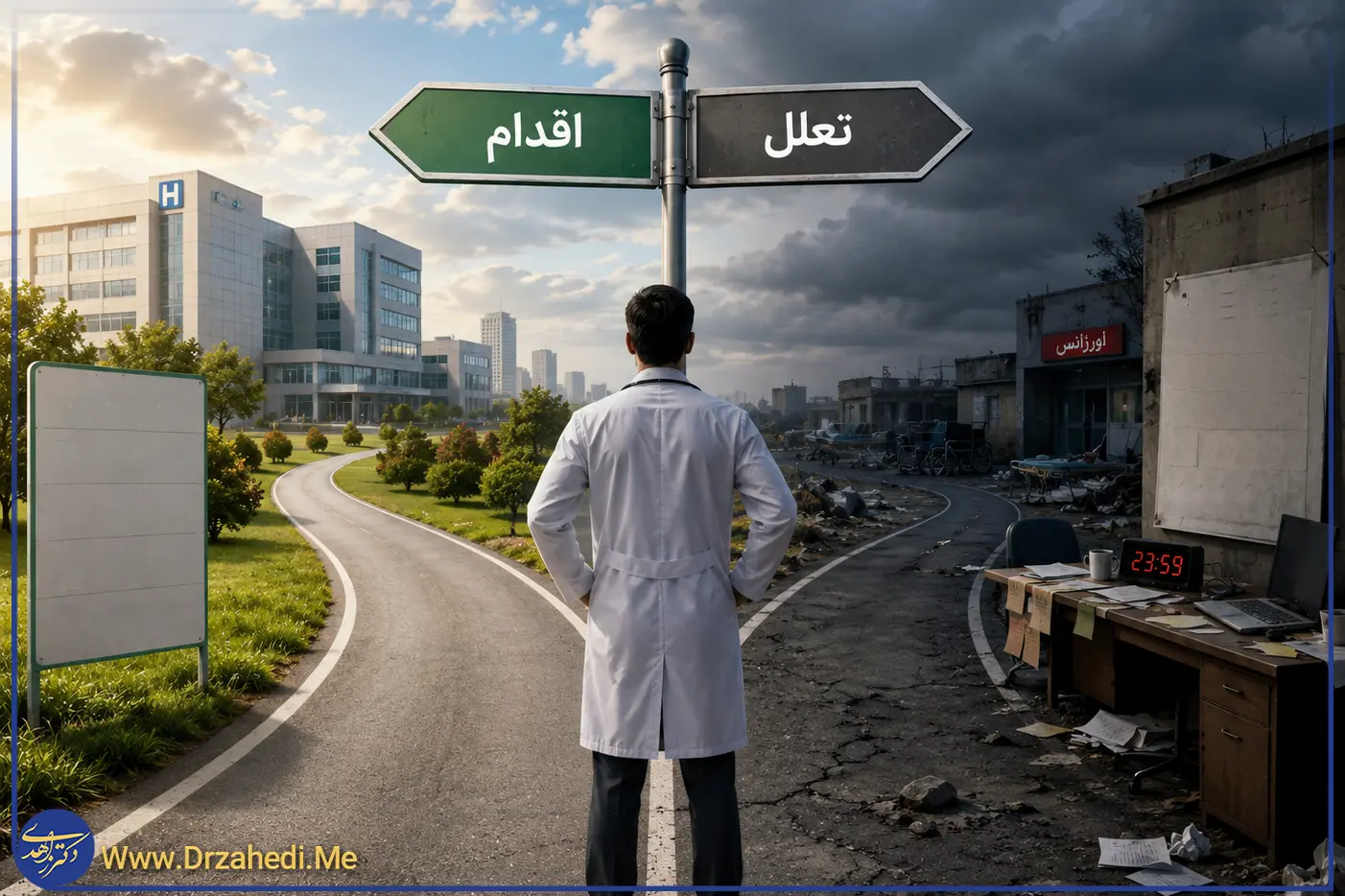 تابلو «اقدام» و مسیر دیگر با تابلو «تعلل